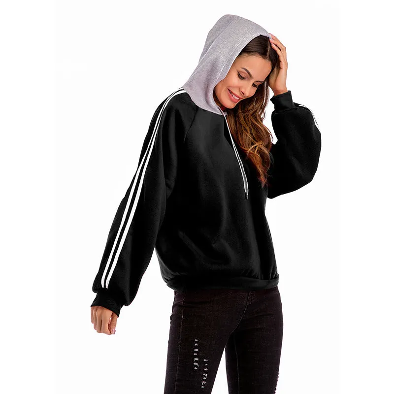 Loose Hoodie Sweater Contrast Color