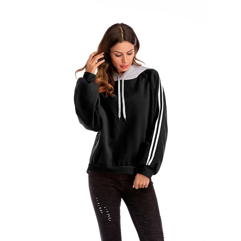 Loose Hoodie Sweater Contrast Color