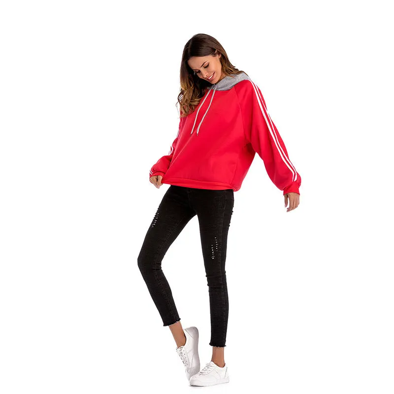 Loose Hoodie Sweater Contrast Color