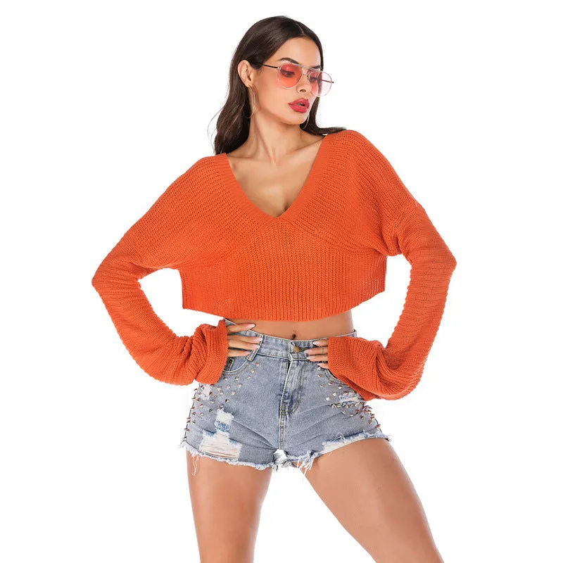 Loose Orange Long Sleeve Lumbar Sweater