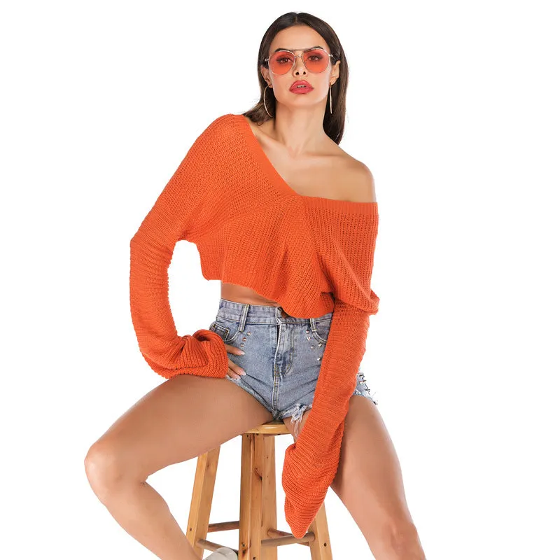 Loose Orange Long Sleeve Lumbar Sweater