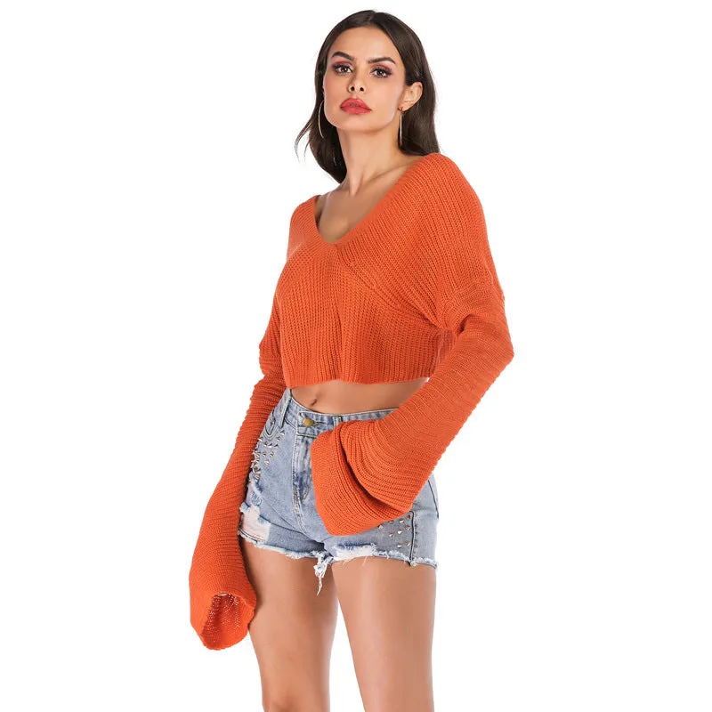 Loose Orange Long Sleeve Lumbar Sweater