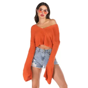 Loose Orange Long Sleeve Lumbar Sweater