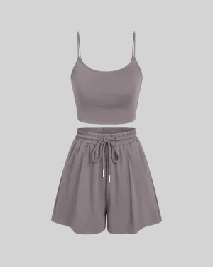 Loungewear Basic Set Of Two Lounging Shorts With Top In Mocha