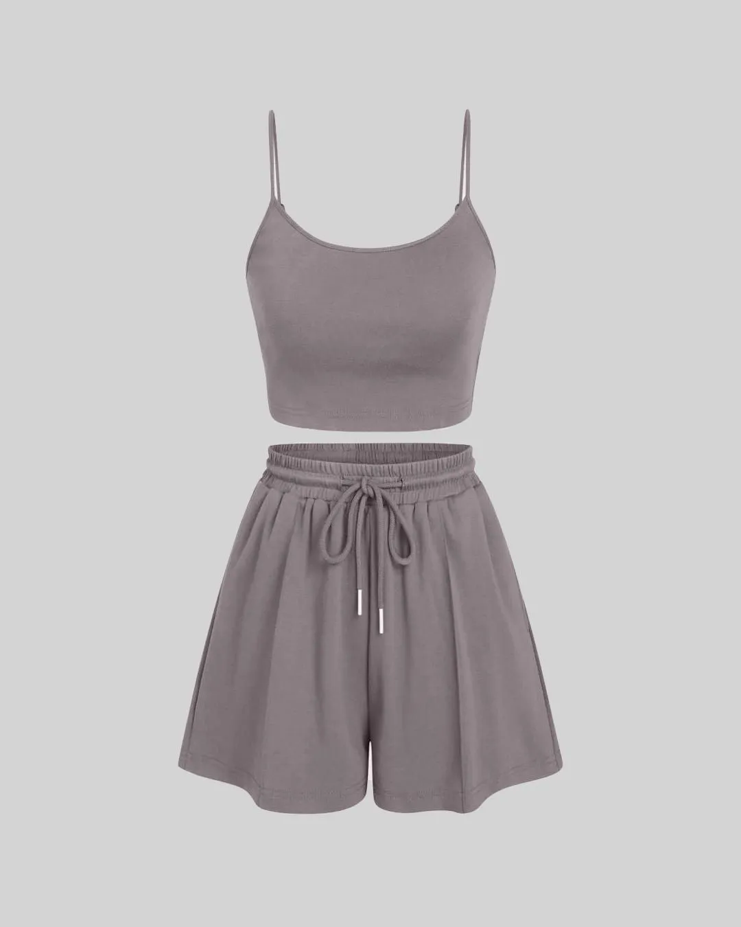 Loungewear Basic Set Of Two Lounging Shorts With Top In Mocha