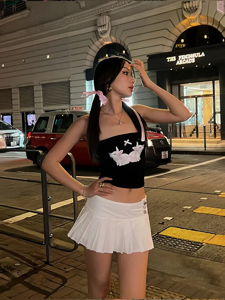 Love Bunnies Graphic Image Print Slim Sleeveless Bandeau Top