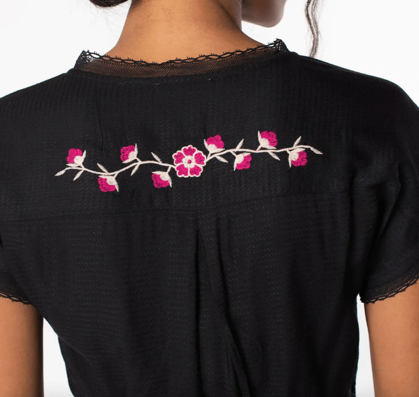 LS 13771W Embroidered Short Sleeve Wrap Front Top
