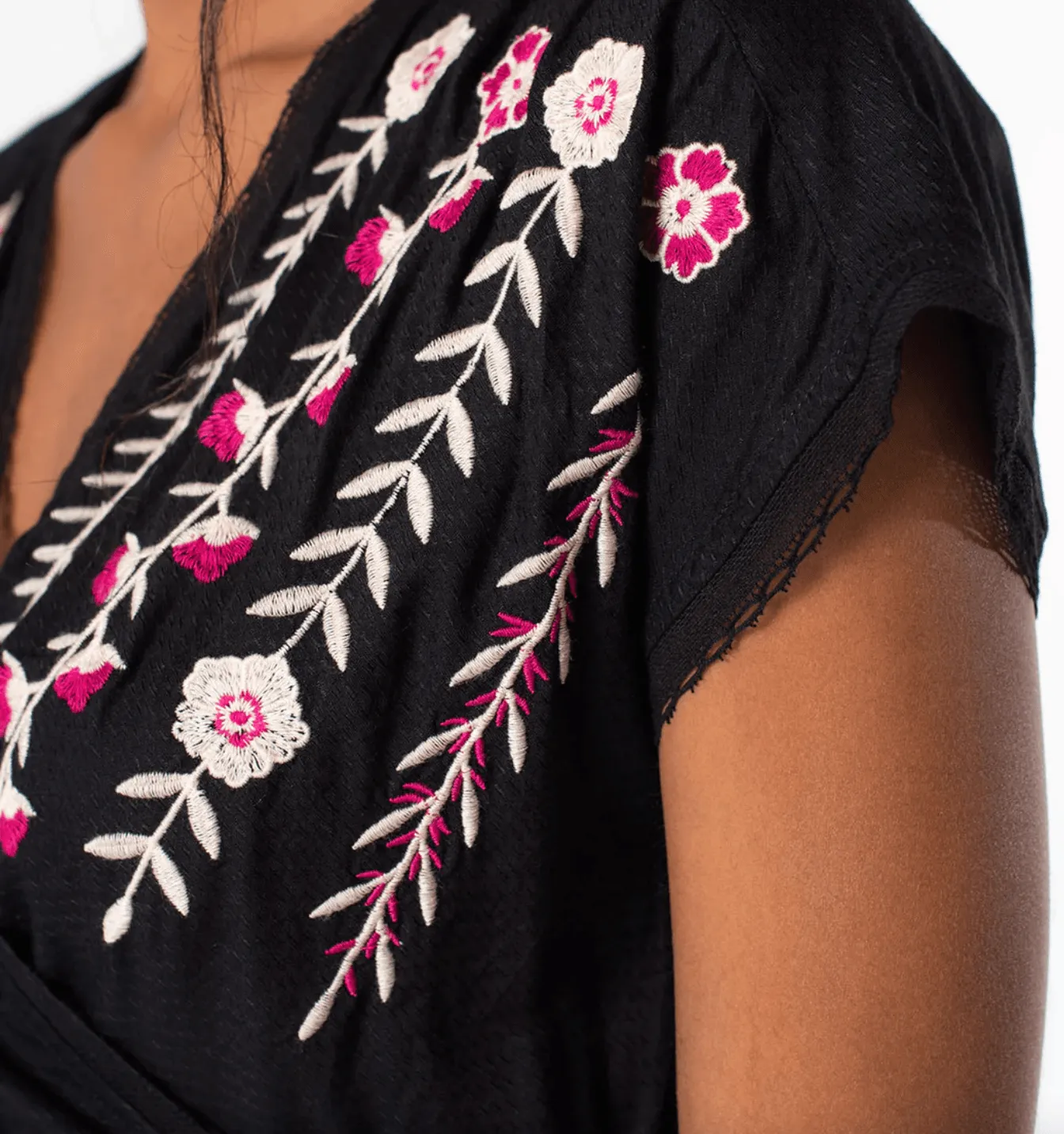 LS 13771W Embroidered Short Sleeve Wrap Front Top