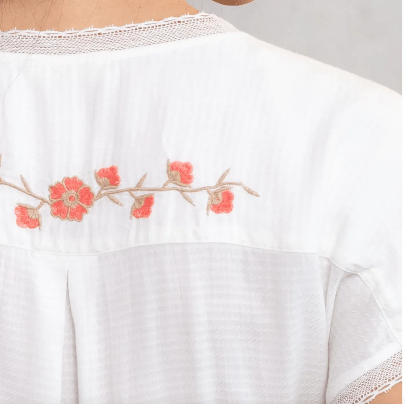 LS 13771W Embroidered Short Sleeve Wrap Front Top