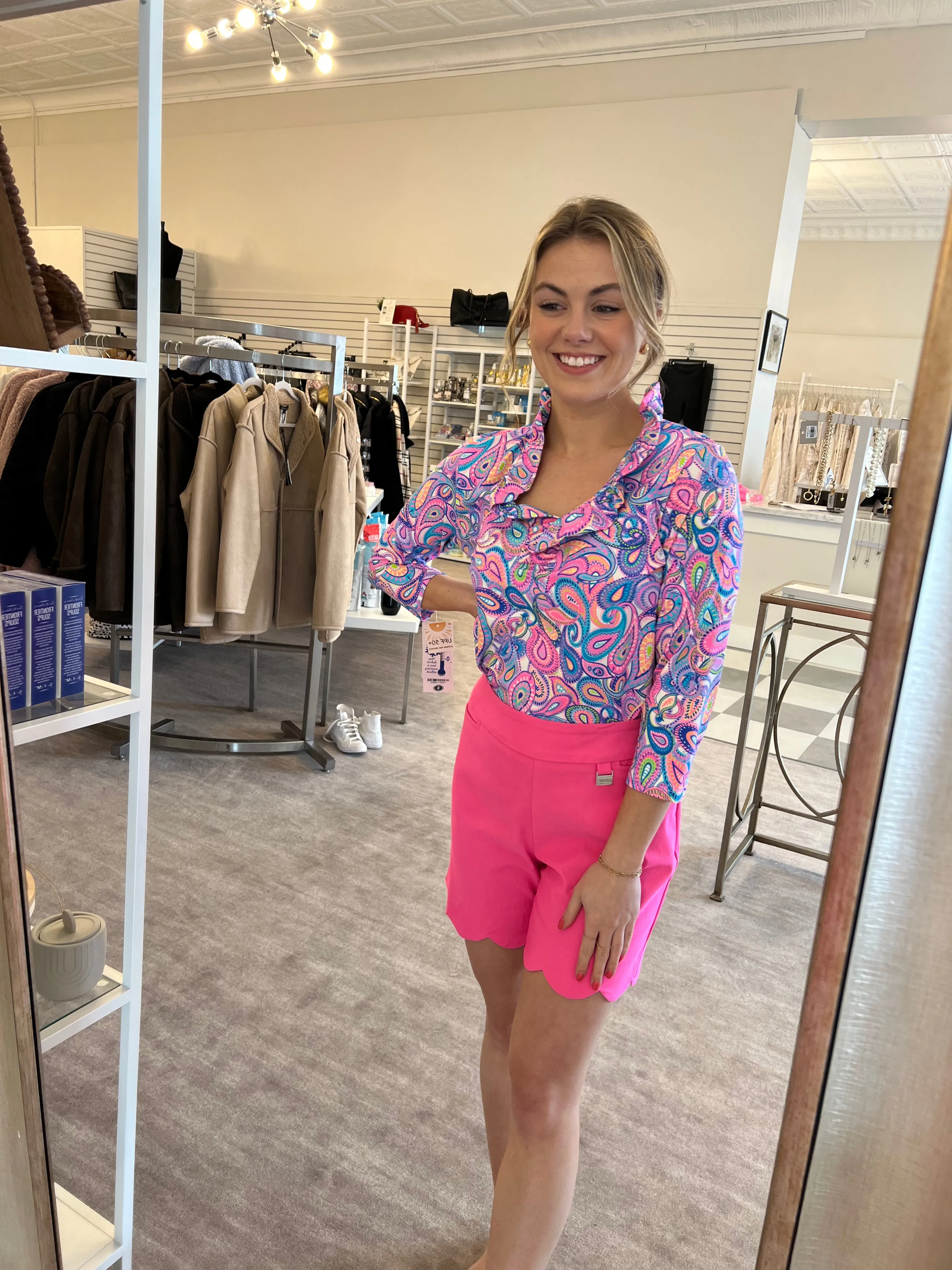 Lulu-B Paisley Ruffled Neck 3/4 Sleeve Top