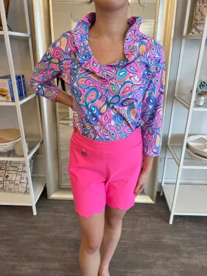 Lulu-B Paisley Ruffled Neck 3/4 Sleeve Top