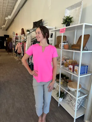 Lulu- B Pink Short Sleeve Keyhole Top