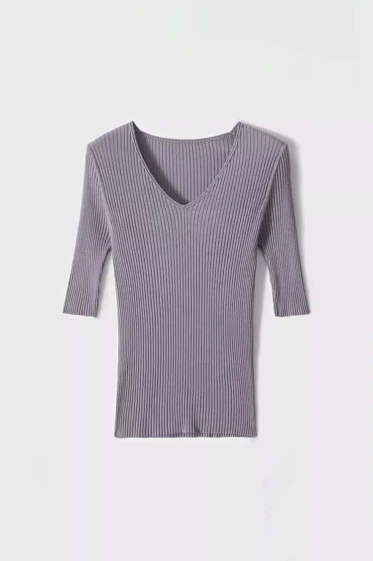Machine Washable 100 Silk Short Sleeve V Neck Ribbed Silk Knit Top
