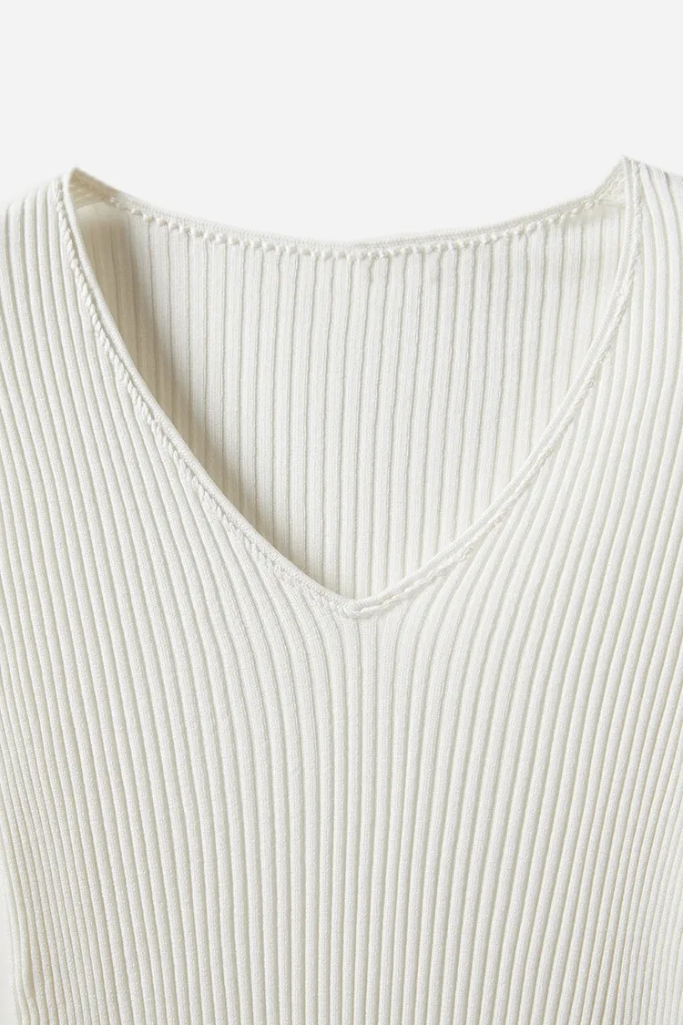 Machine Washable 100 Silk Short Sleeve V Neck Ribbed Silk Knit Top