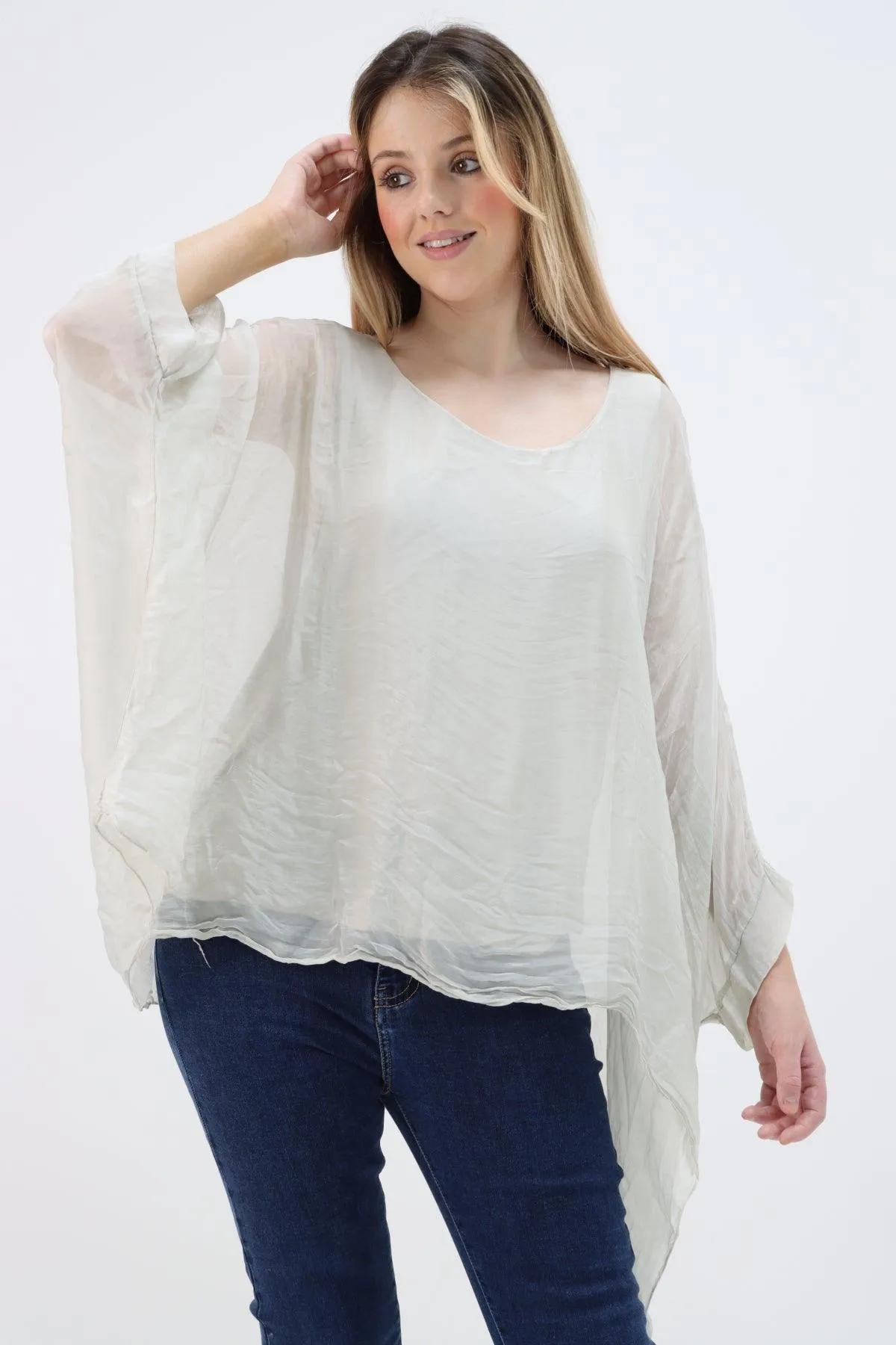 Made In Italy Silk Short Batwing Top