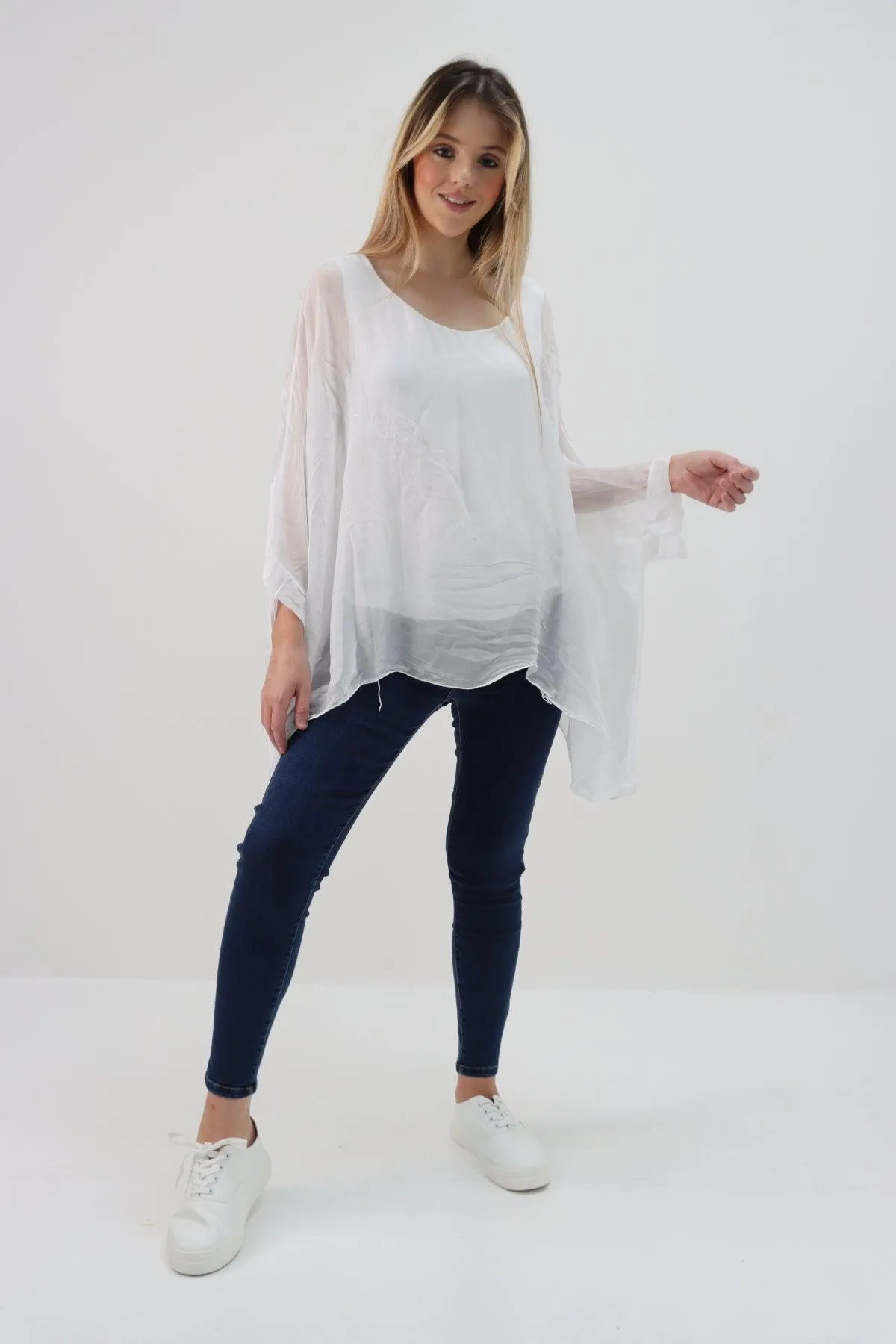 Made In Italy Silk Short Batwing Top