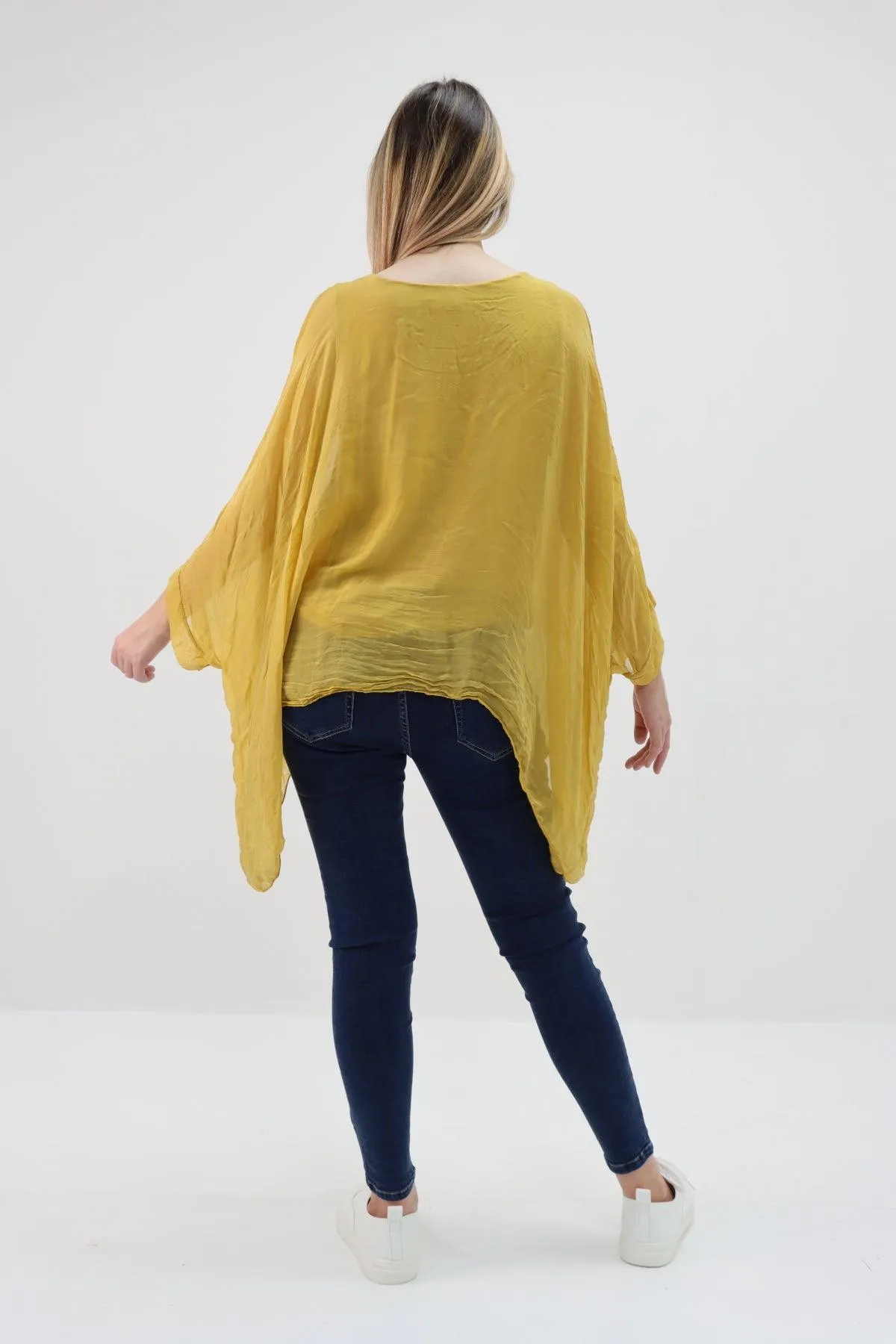 Made In Italy Silk Short Batwing Top