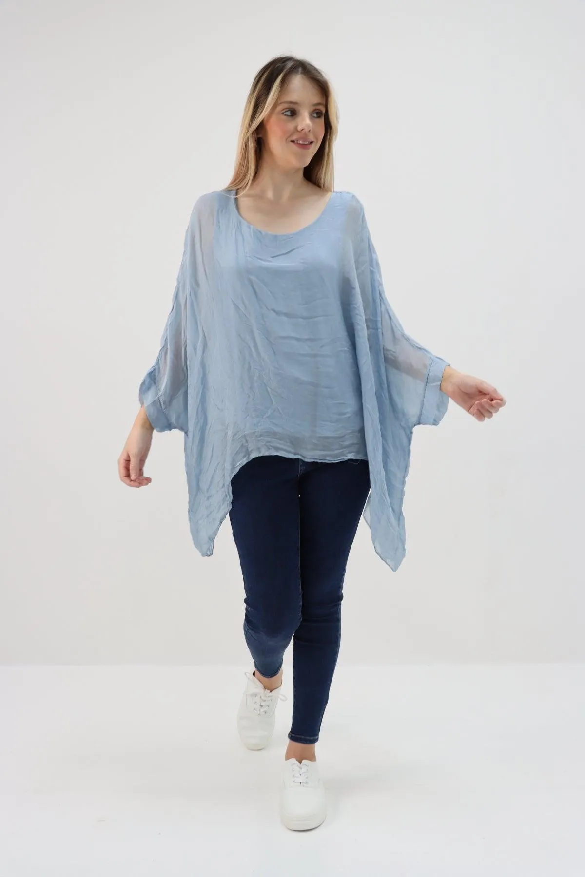 Made In Italy Silk Short Batwing Top