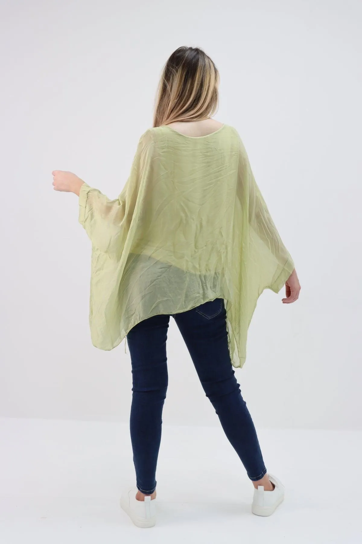 Made In Italy Silk Short Batwing Top