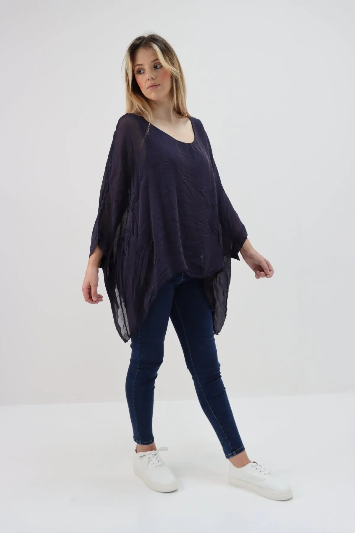 Made In Italy Silk Short Batwing Top
