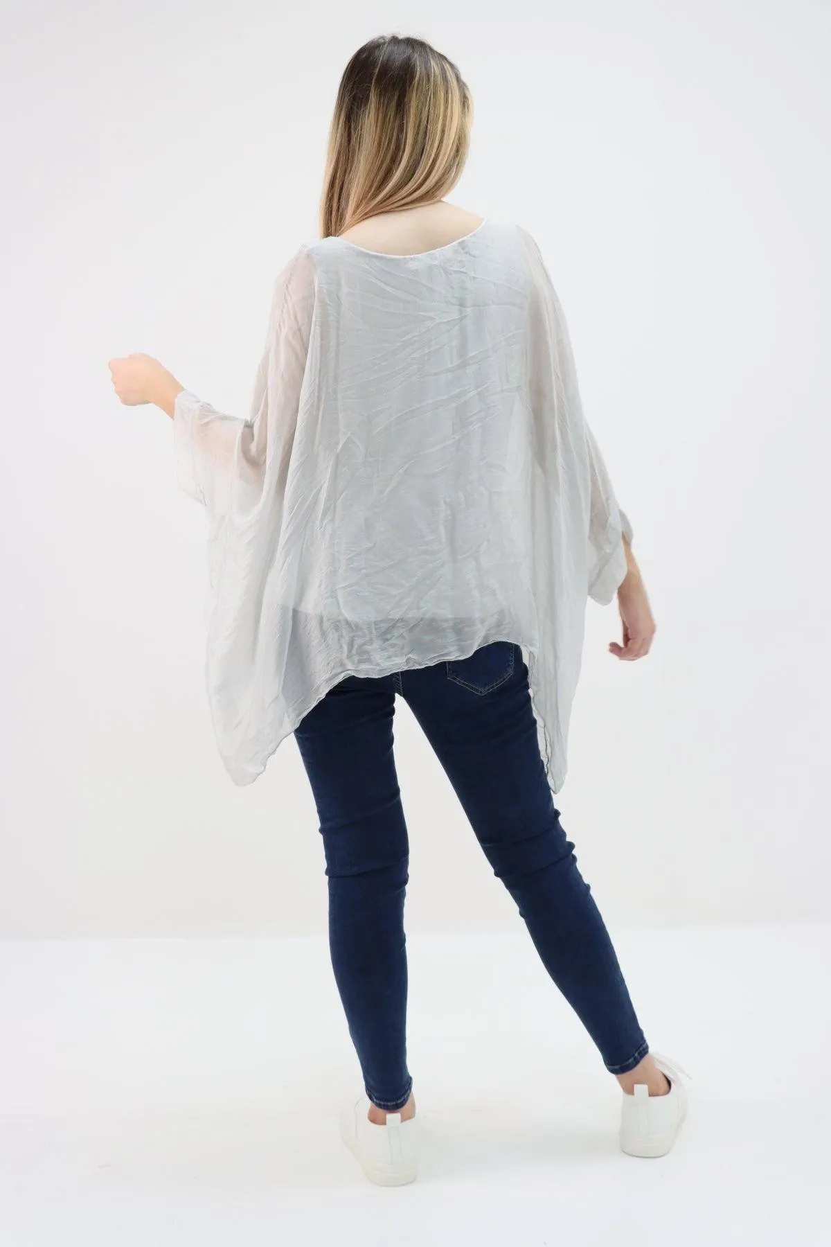 Made In Italy Silk Short Batwing Top