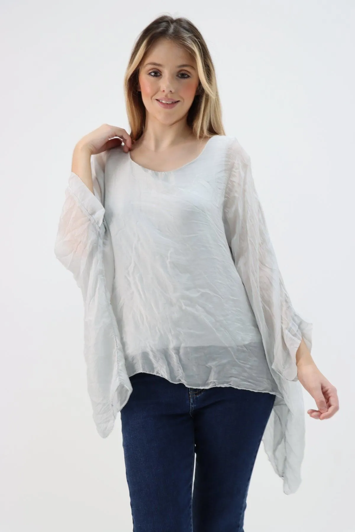 Made In Italy Silk Short Batwing Top