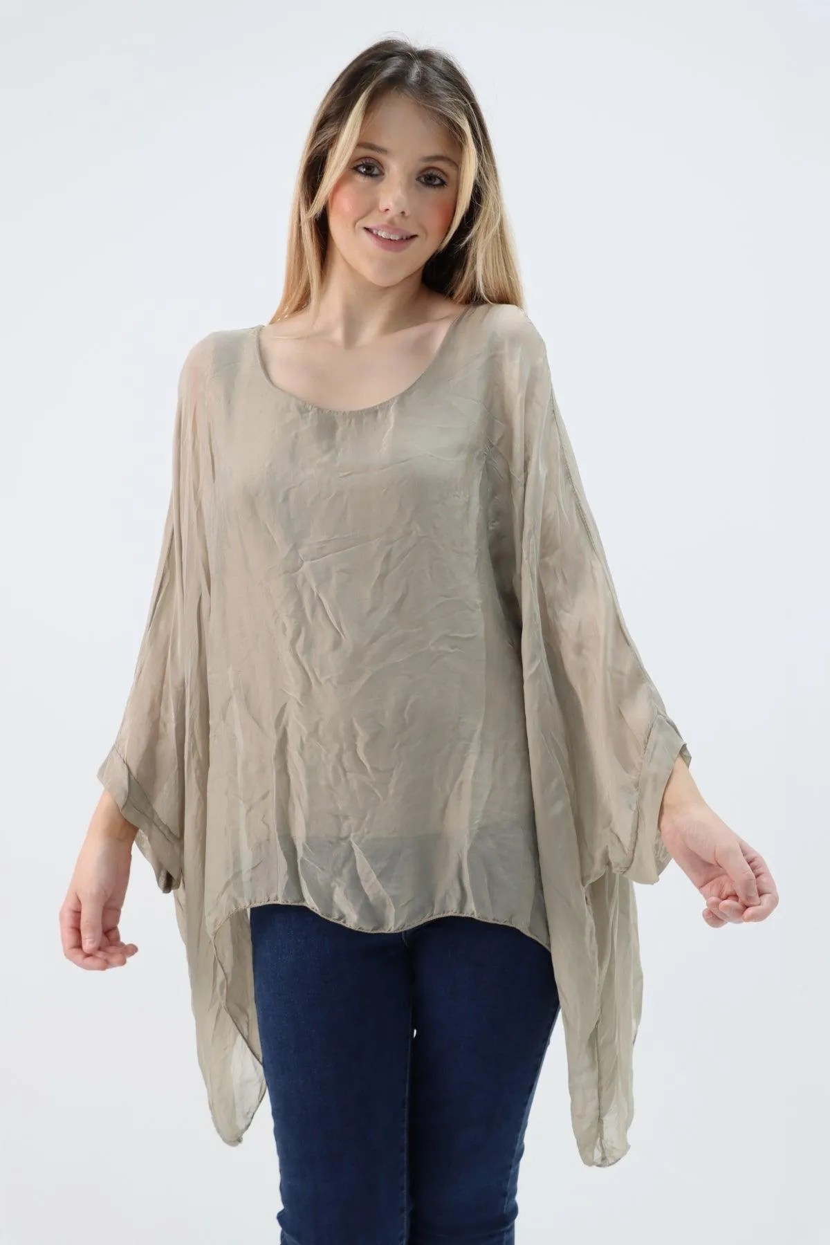 Made In Italy Silk Short Batwing Top