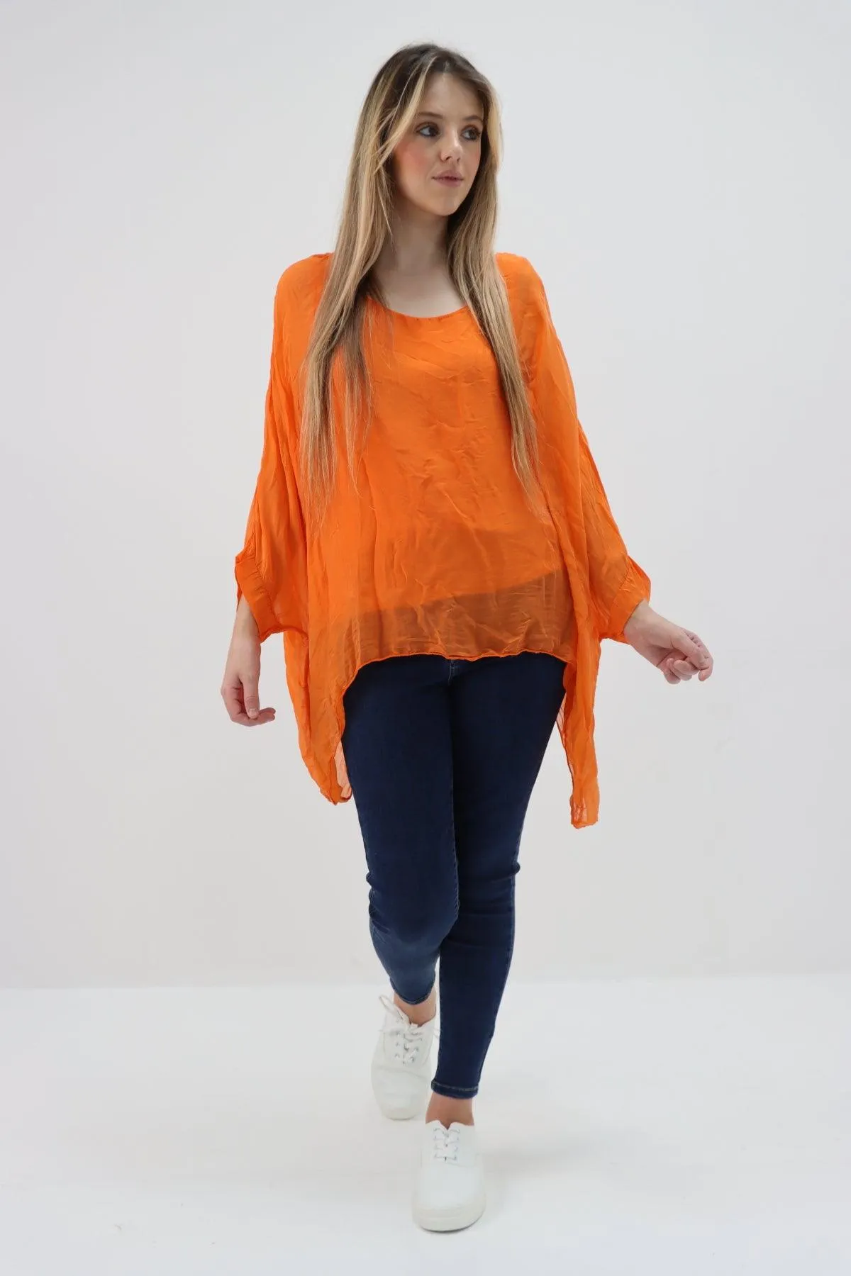 Made In Italy Silk Short Batwing Top