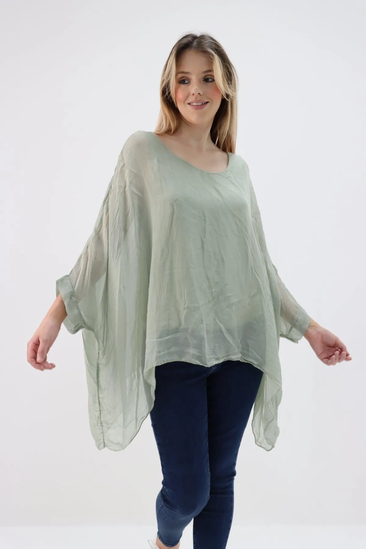 Made In Italy Silk Short Batwing Top