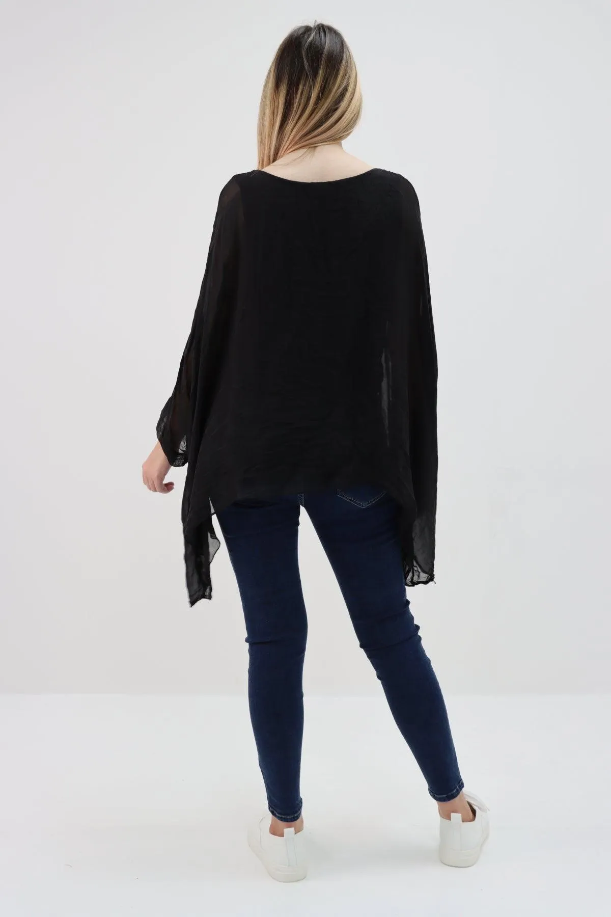 Made In Italy Silk Short Batwing Top