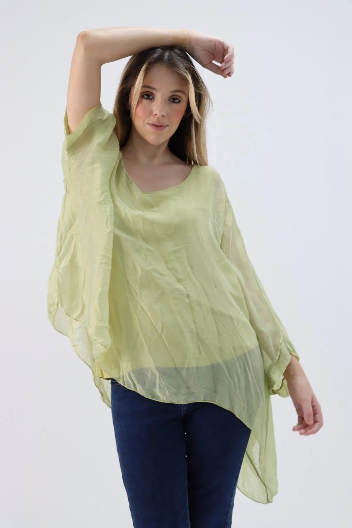 Made In Italy Silk Short Batwing Top