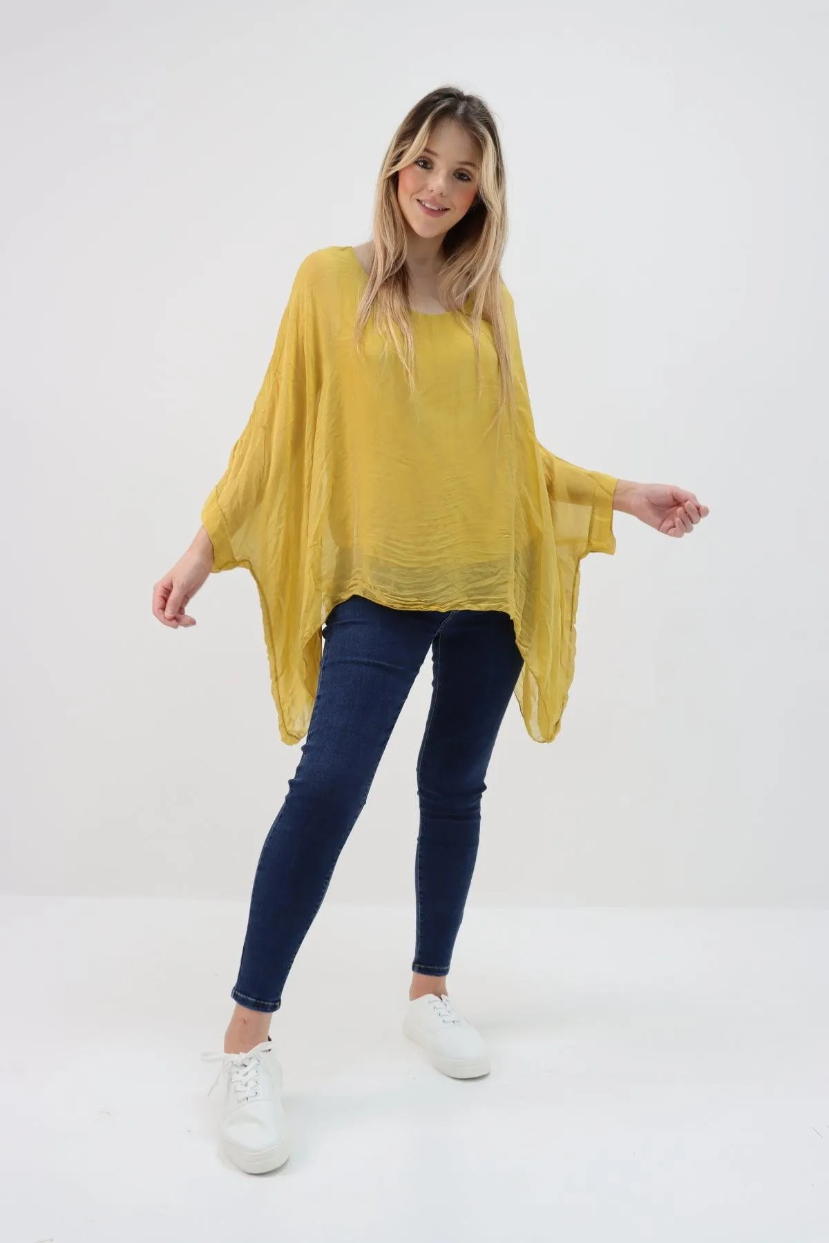 Made In Italy Silk Short Batwing Top
