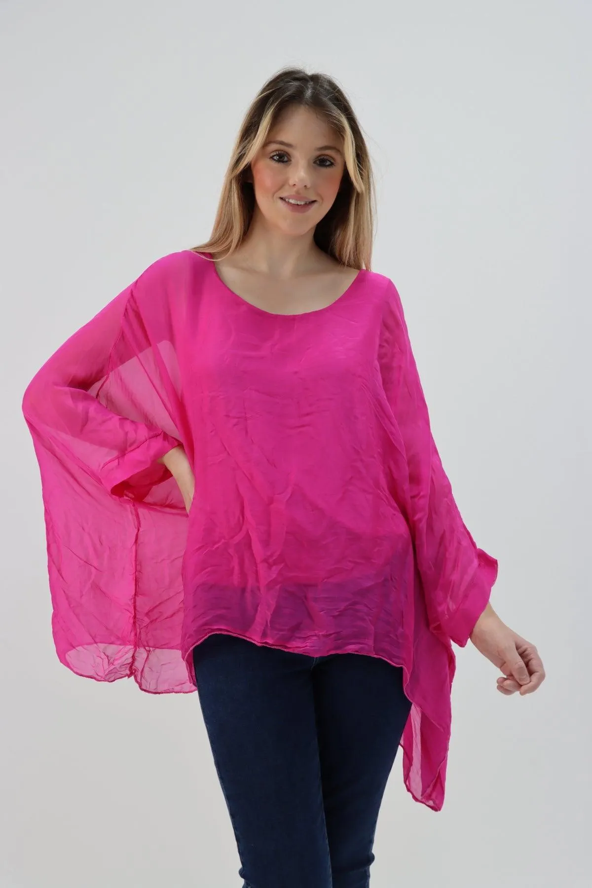 Made In Italy Silk Short Batwing Top