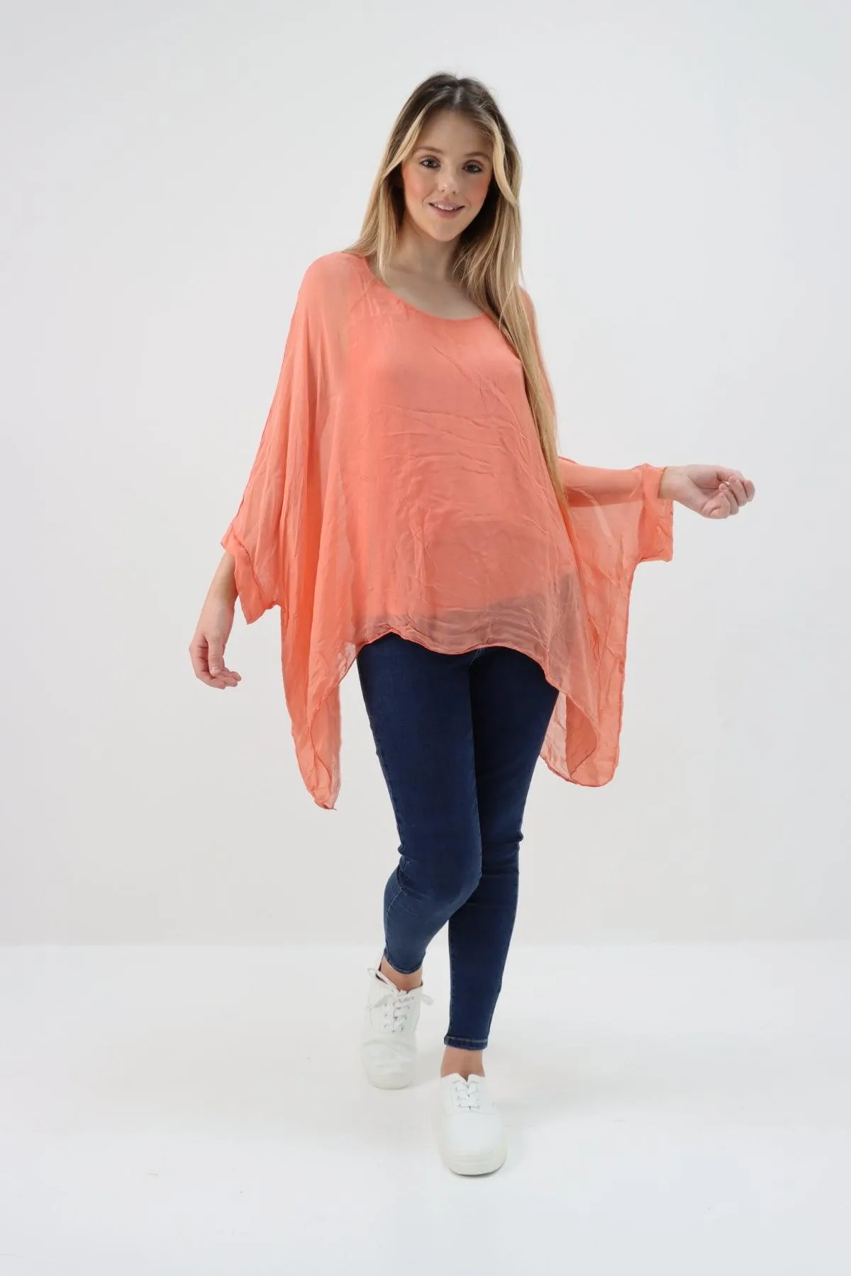 Made In Italy Silk Short Batwing Top