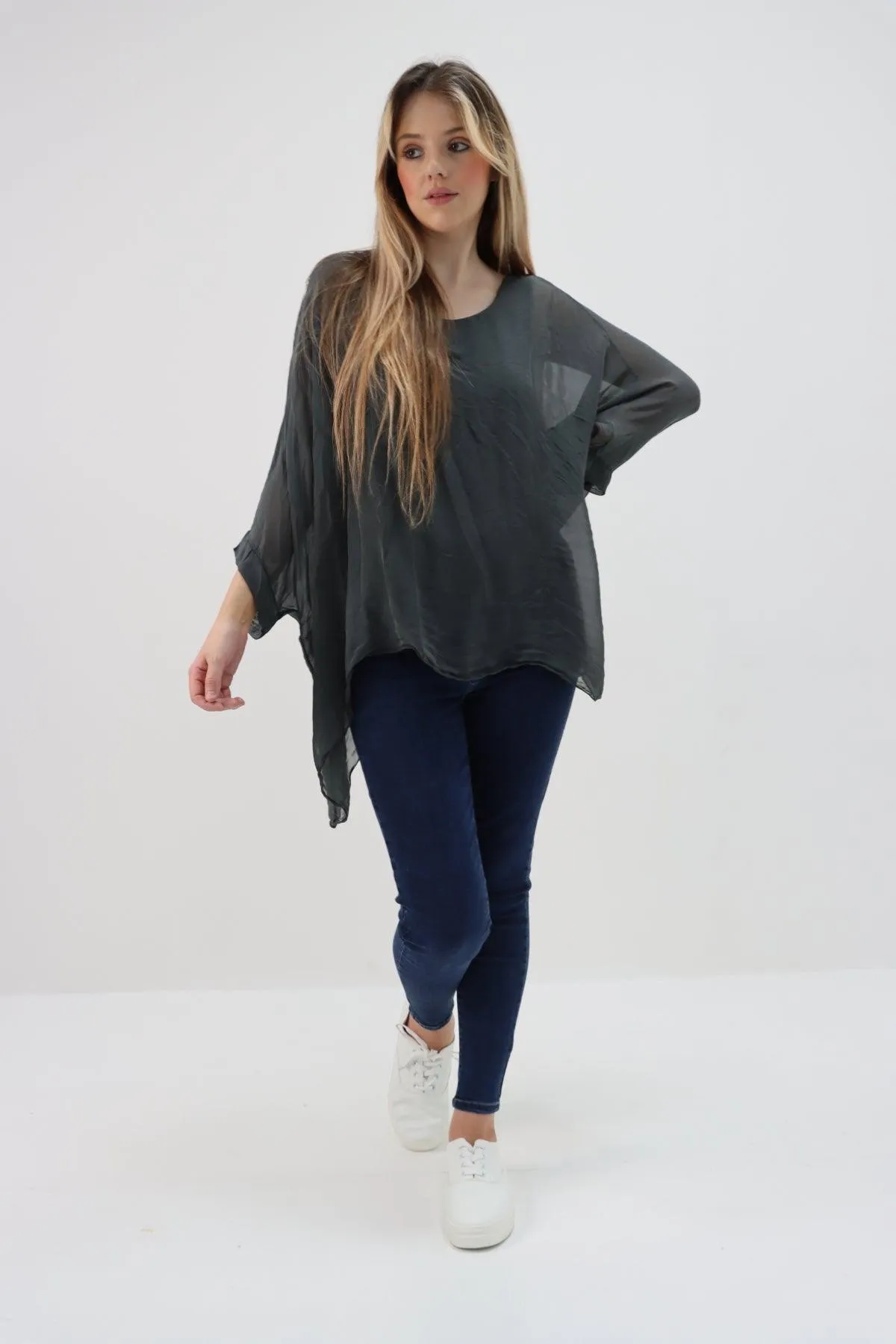 Made In Italy Silk Short Batwing Top