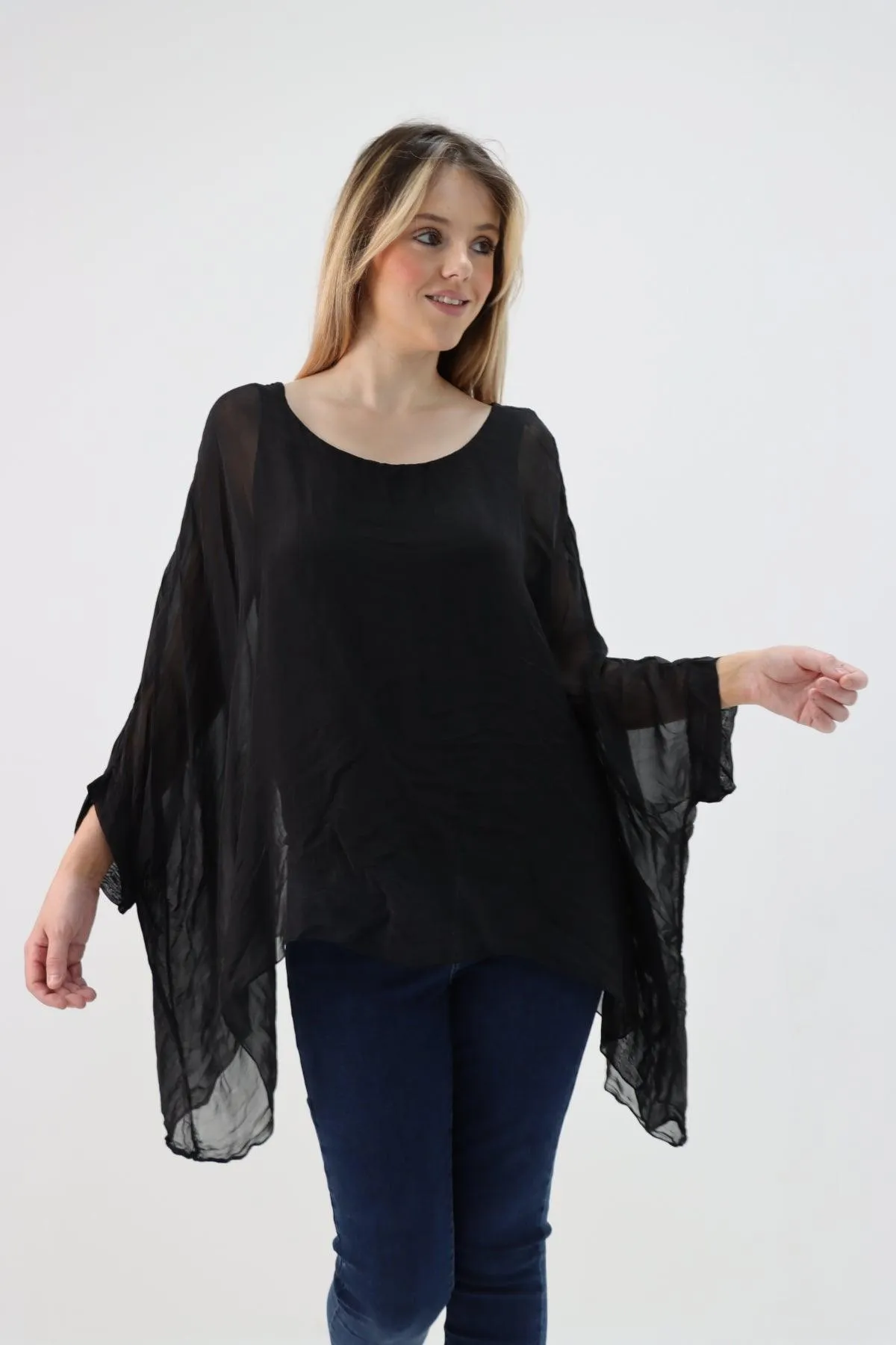 Made In Italy Silk Short Batwing Top