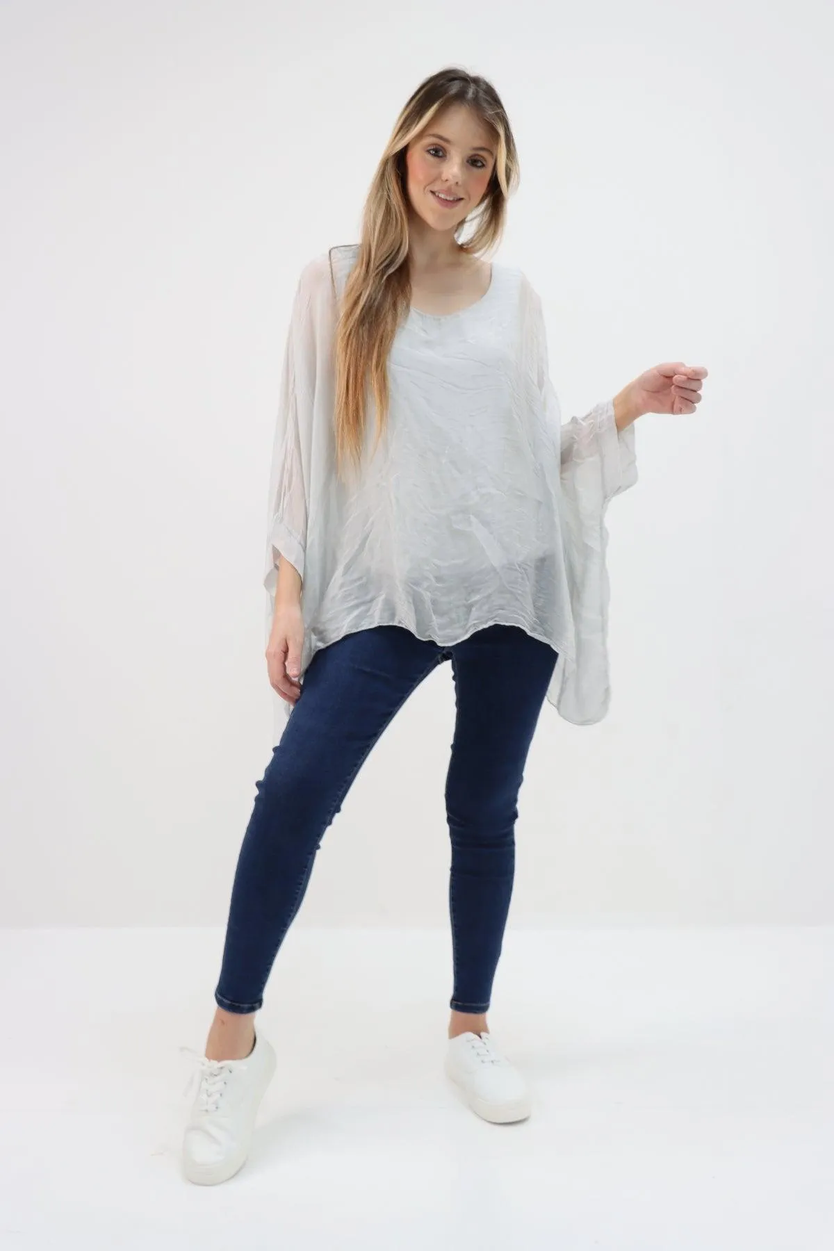 Made In Italy Silk Short Batwing Top