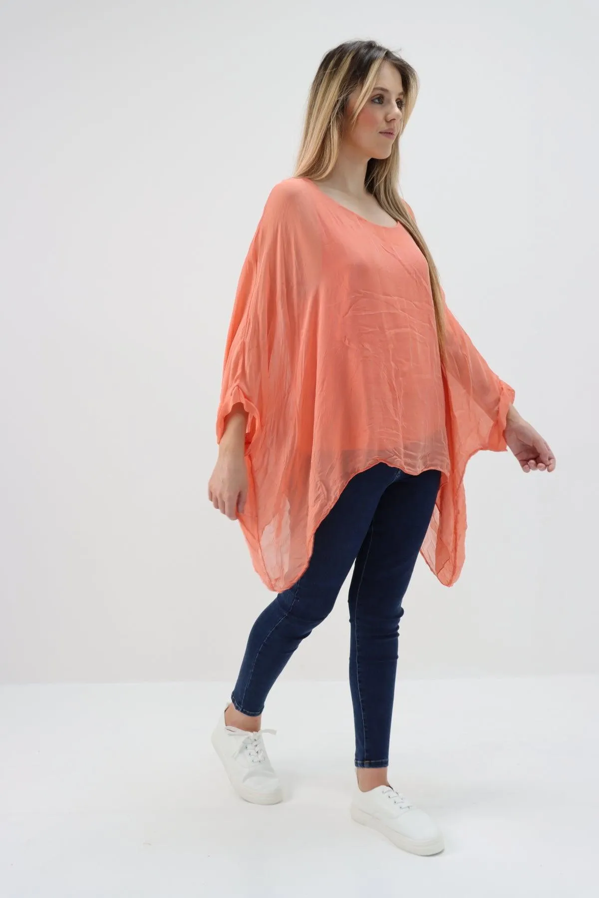 Made In Italy Silk Short Batwing Top