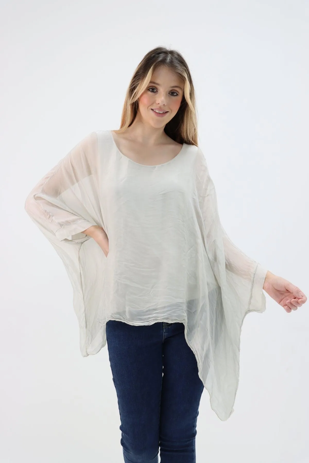 Made In Italy Silk Short Batwing Top