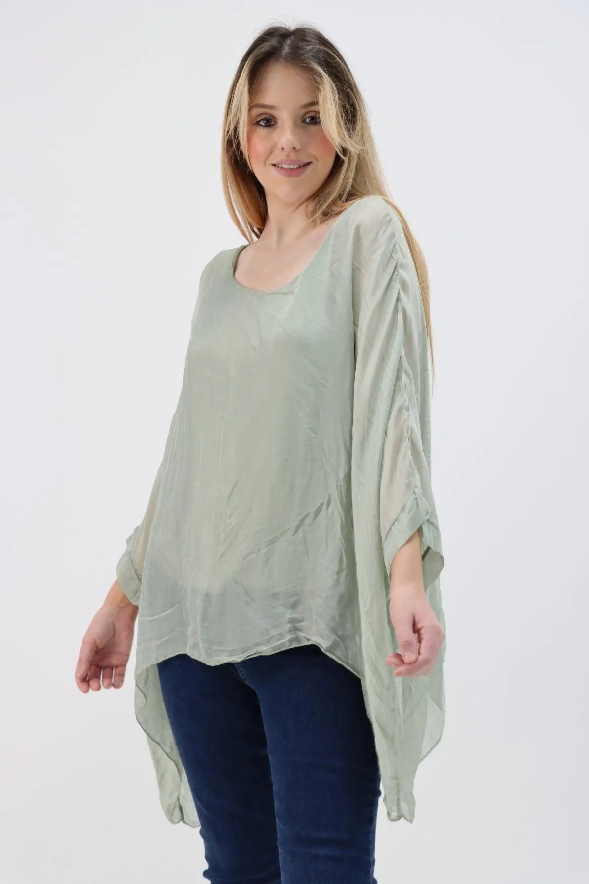 Made In Italy Silk Short Batwing Top