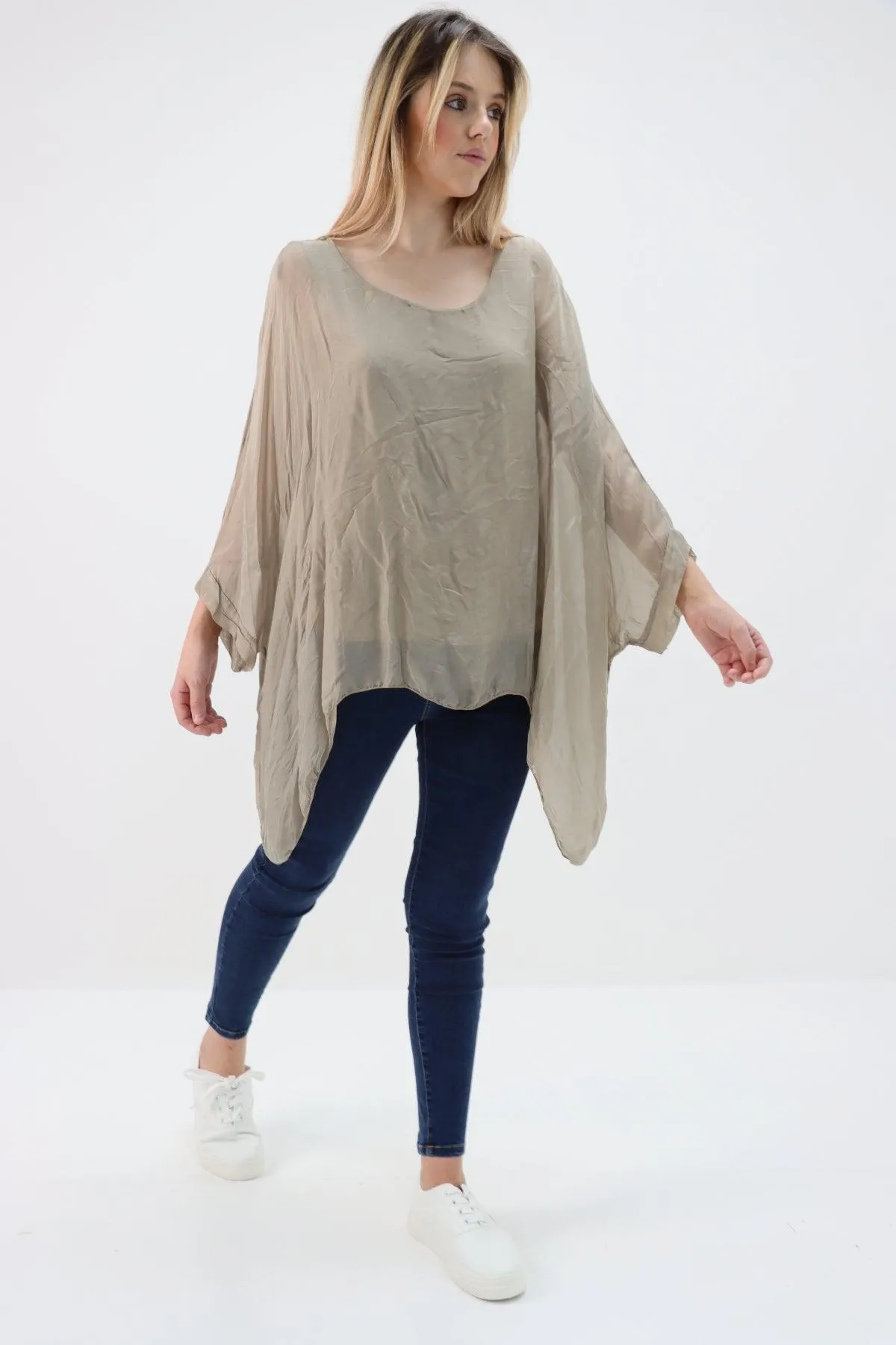 Made In Italy Silk Short Batwing Top