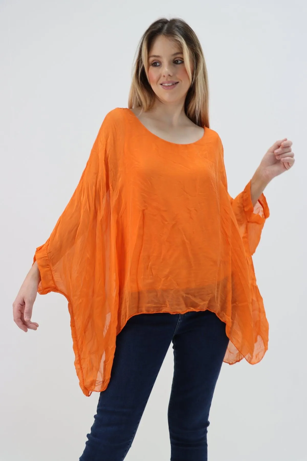 Made In Italy Silk Short Batwing Top