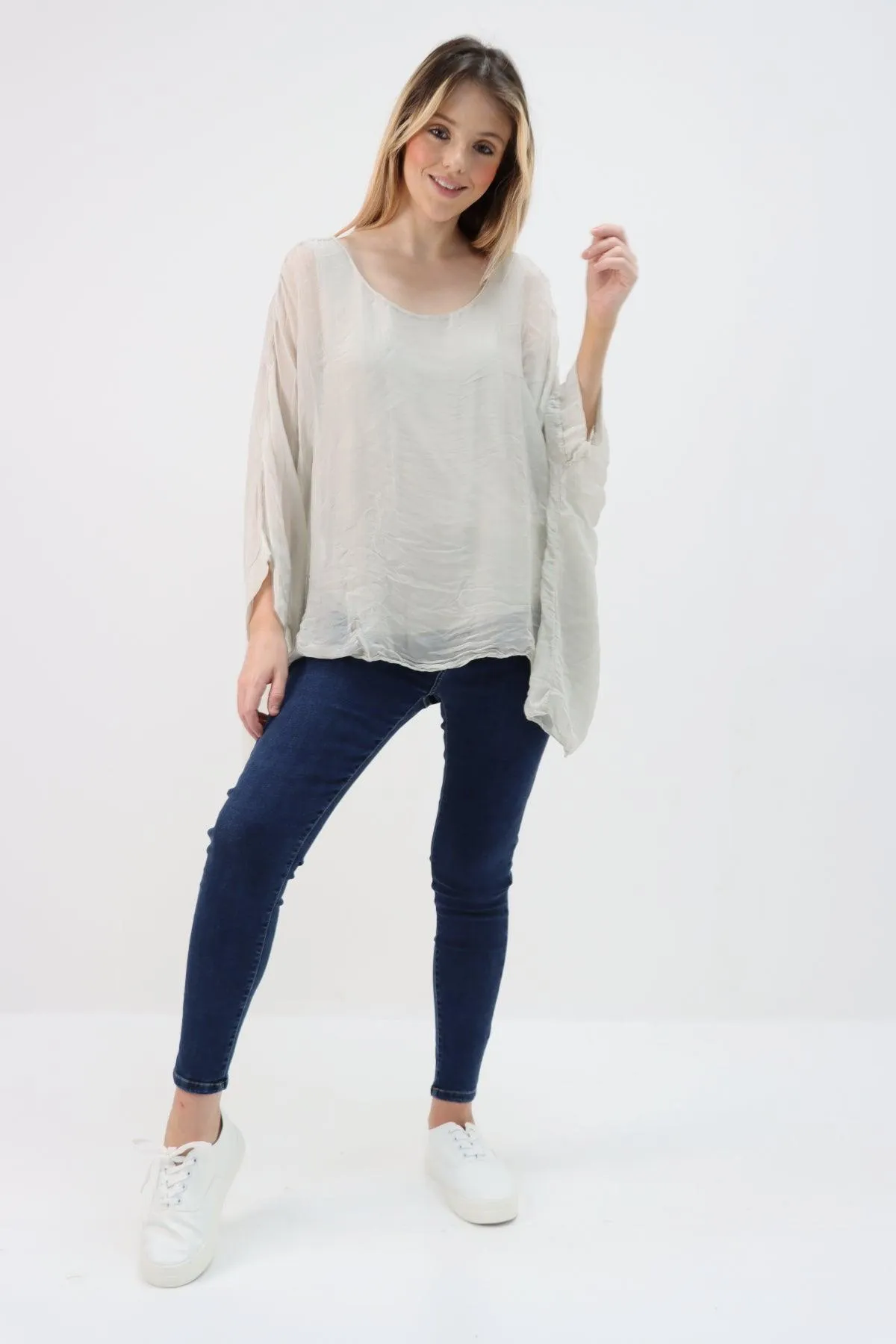 Made In Italy Silk Short Batwing Top