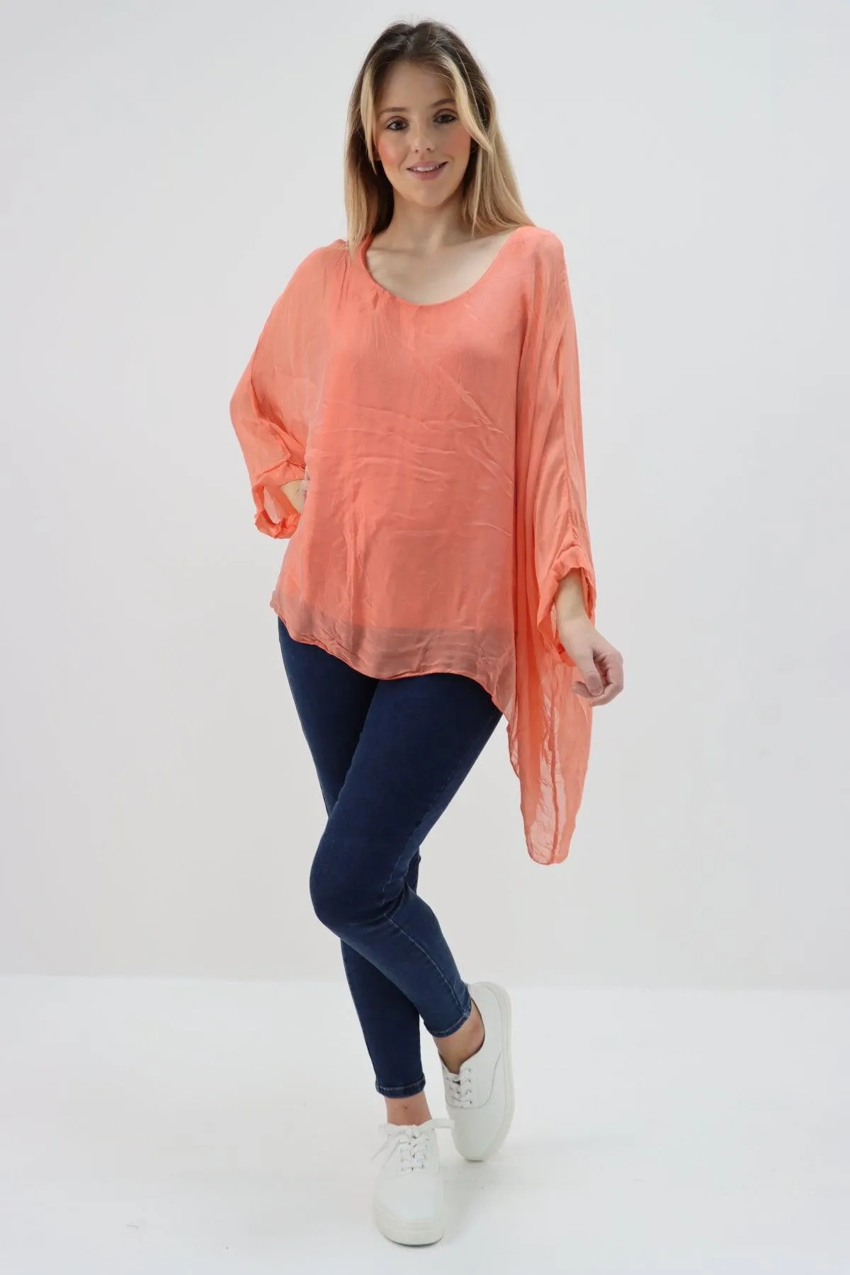 Made In Italy Silk Short Batwing Top