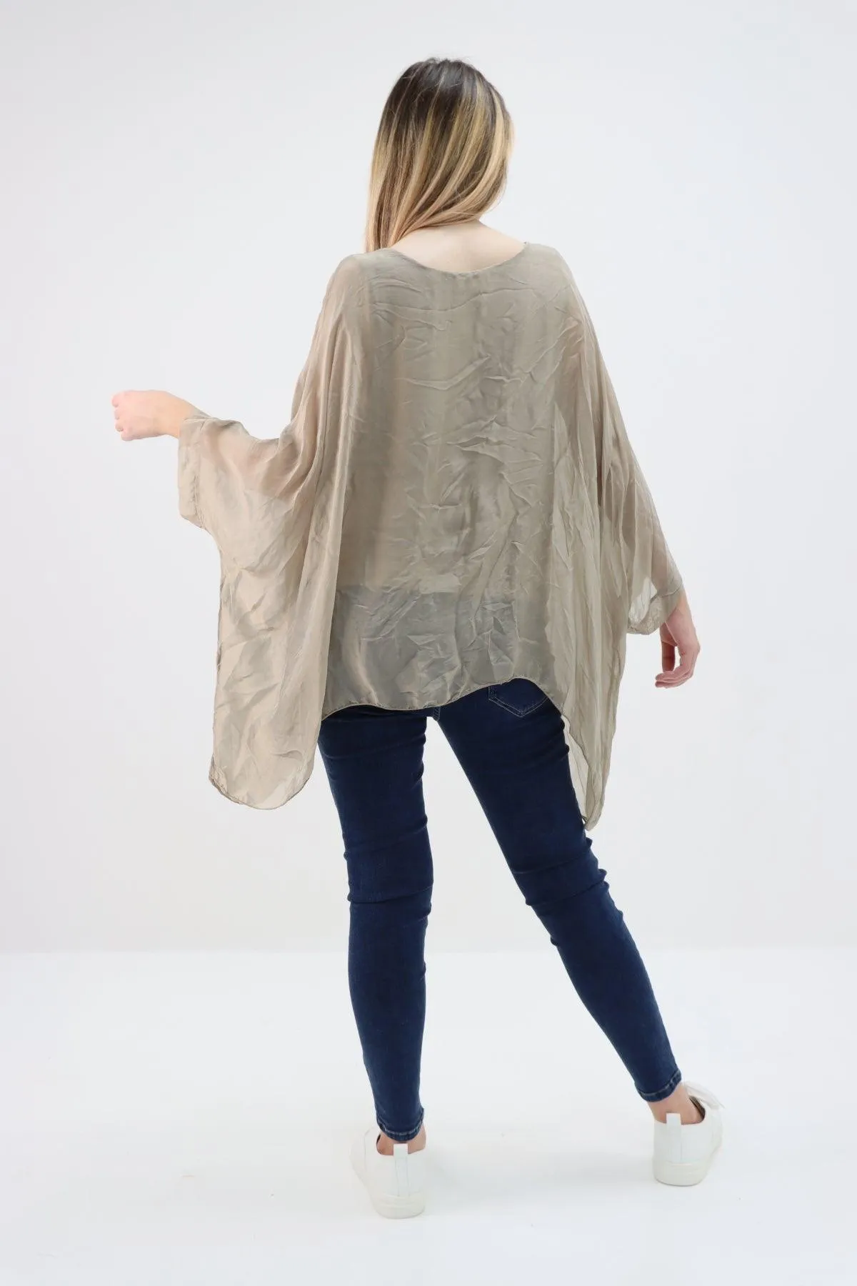Made In Italy Silk Short Batwing Top