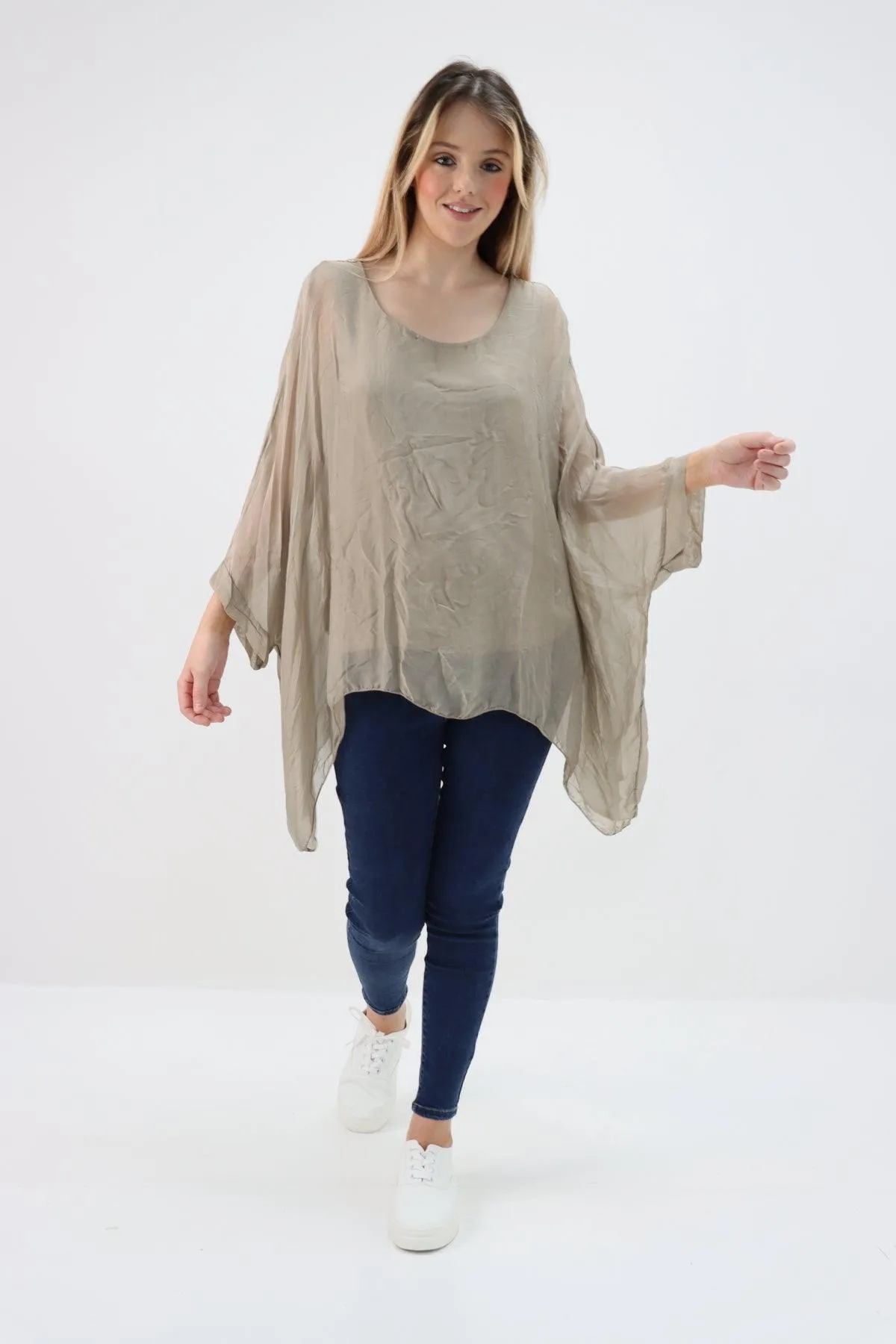 Made In Italy Silk Short Batwing Top
