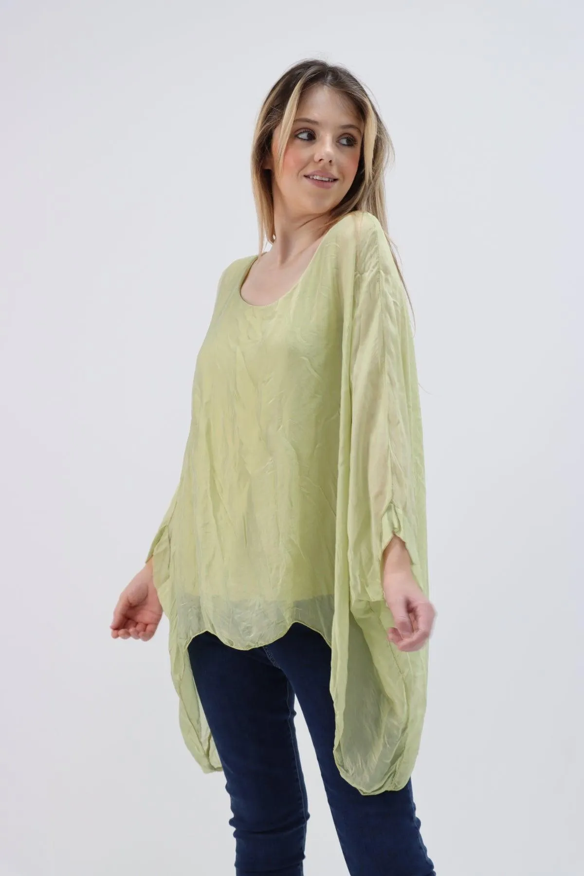 Made In Italy Silk Short Batwing Top