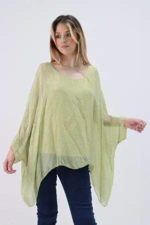 Made In Italy Silk Short Batwing Top
