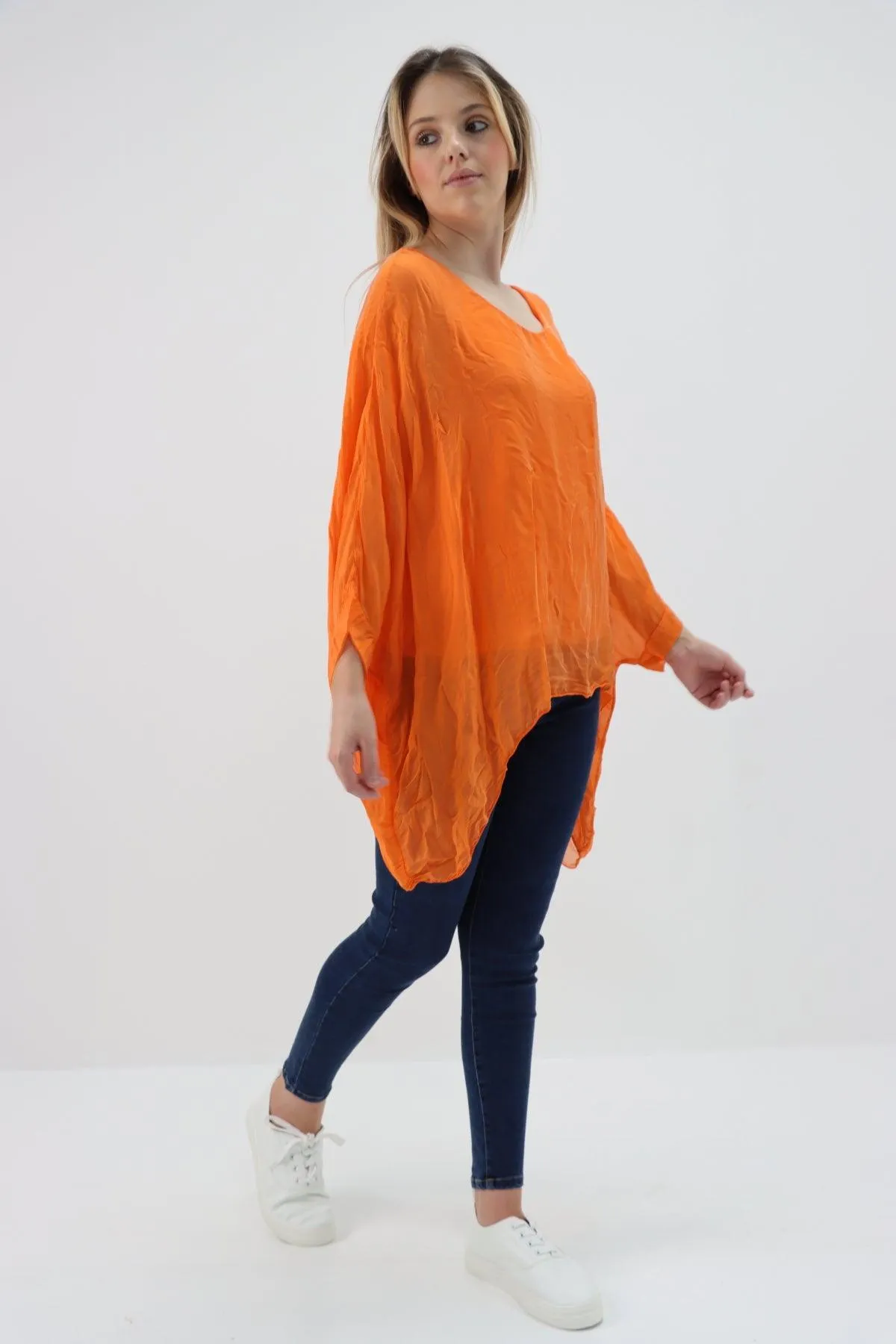 Made In Italy Silk Short Batwing Top