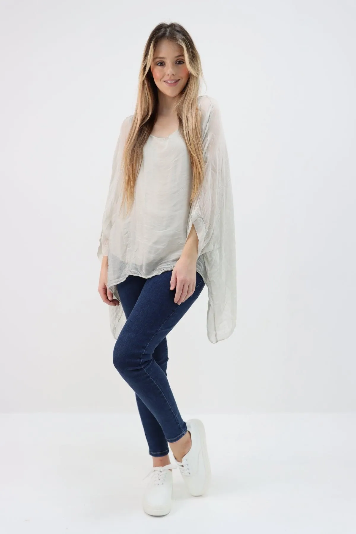 Made In Italy Silk Short Batwing Top